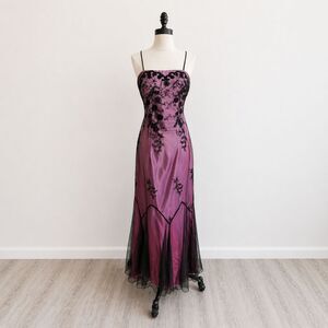 Y2K Whimsygoth Dress Prom Pink & Black Lace Vintage Size 3/4 Vintage Made in USA